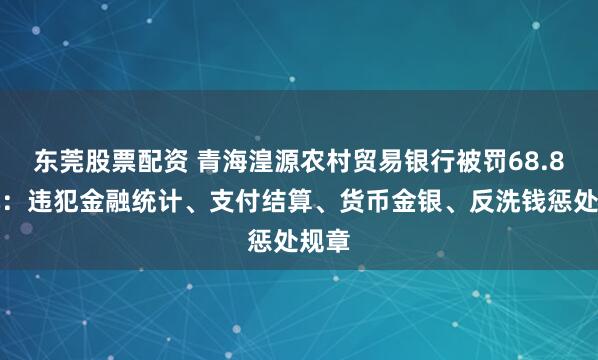 东莞股票配资 青海湟源农村贸易银行被罚68.8万元：违犯金融统计、支付结算、货币金银、反洗钱惩处规章
