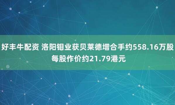 好丰牛配资 洛阳钼业获贝莱德增合手约558.16万股 每股作价约21.79港元